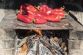 Roasting red bell peppers