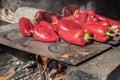 Roasting red bell peppers Royalty Free Stock Photo