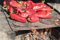 Roasting red bell peppers