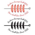 Roasting sausages on spit with text grill bar. Bbq bar restaurant label