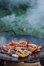 Roasting vegetables in outdoor. Royalty Free Stock Photo