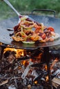 Roasting vegetables in outdoor. Royalty Free Stock Photo