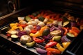 roasting vegetables in the oven with the door slightly open Royalty Free Stock Photo