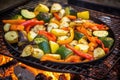 roasting vegetables over a campfire Royalty Free Stock Photo