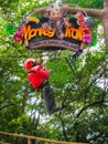 Roatan, Honduras - January 10, 2014: Welcome sign at jungle zipline adventure or canopy tour at Roatan, Honduras Royalty Free Stock Photo