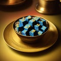 Roayl Food Paneer Tikka in copper brass Bowl With Rice Royal Themed Background AI Generative