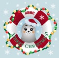 A cute Santa seal, christmass greetings from the shore Royalty Free Stock Photo