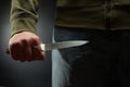 A robber with a big knife - a sharp-assassin murderer about to commit murder, robbery, theft. News articles, newspaper, social