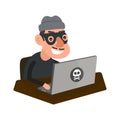 Robber hacker with laptop computer. Royalty Free Stock Photo