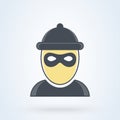 Robber icon and Bandit mask. line art flat, criminal man. vector illustration