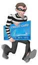 Robber man stole credit card. Stealing money online Royalty Free Stock Photo