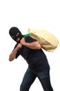 Robber in a mask carries bag with money Royalty Free Stock Photo