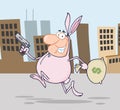 Robber running through a city in a bunny costume Royalty Free Stock Photo