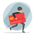 Robber running with a stolen red credit card