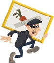 Robber stealing artworks. Funny people Royalty Free Stock Photo