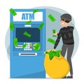 Robber steals money out of ATM vector