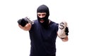 The robber wearing balaclava isolated on white Royalty Free Stock Photo