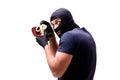 The robber wearing balaclava isolated on white Royalty Free Stock Photo