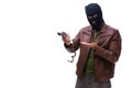 Robber wearing balaclava isolated on white background Royalty Free Stock Photo