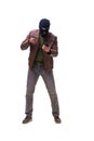 Robber wearing balaclava isolated on white background Royalty Free Stock Photo