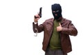 Robber wearing balaclava isolated on white background Royalty Free Stock Photo