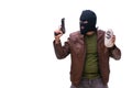 Robber wearing balaclava isolated on white background Royalty Free Stock Photo