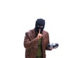 Robber wearing balaclava isolated on white background Royalty Free Stock Photo