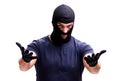 Robber wearing balaclava isolated on white Royalty Free Stock Photo