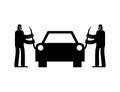 Robbers rob car. Thieves plunder vehicle. sign icon Vector illustration