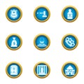 Robbery icons set, flat style