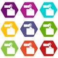 Robbery secret data in folder icon set color hexahedron Royalty Free Stock Photo