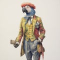 Vintage Watercolored Circus Parrot In Street Style Realism