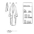 Robe for the shower, bathrobe, doodle style, sketch illustration, hand drawn.