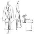 Robe for the shower, bathrobe, doodle style, sketch illustration, hand drawn, vector