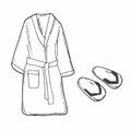 Robe for the shower and slippers, doodle style, sketch illustration, hand drawn vector