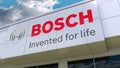 Robert Bosch GmbH logo on the modern building facade. Editorial 3D rendering Royalty Free Stock Photo