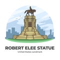 Robert Elee Statue United States Landmark Minimalist Cartoon Illustration