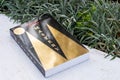 Robert Greene\'s Mastery book in the garden. Self-help book.