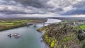 Robert Stephenson Britannia Bridge carries road and railway across the Menai Straits between, Snowdonia and Anglesey Royalty Free Stock Photo