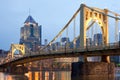 Roberto Clemente Bridge over Allegheny River in Pittsburgh at dusk. Royalty Free Stock Photo