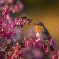 robin and blooming flower generate by AI