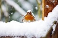 a robin chirping from a snow-covered mailbox Royalty Free Stock Photo