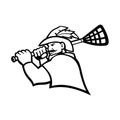 Robin Hood or Green Archer With Lacrosse Stick Sport Mascot Black and White Royalty Free Stock Photo