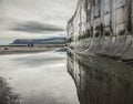 Robin Hood`s Bay, reflection on the beach. Royalty Free Stock Photo