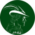 Robin Hood Side Profile Circle Woodcut