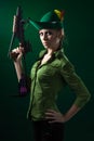 Robin hood style woman with crossbow Royalty Free Stock Photo