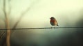Robin Bird Perched on Wire, Nature Wildlife Photography Royalty Free Stock Photo