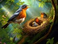 Ai Generated illustration Wildlife Concept of Robins feed their