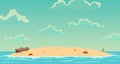 Robinson crusoe island. Desert island in ocean. Sunny day. Tropical paradise landscape, sandy beach flat cartoon vector