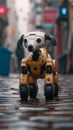 Robo companion Small robot dog strolling through the city streets